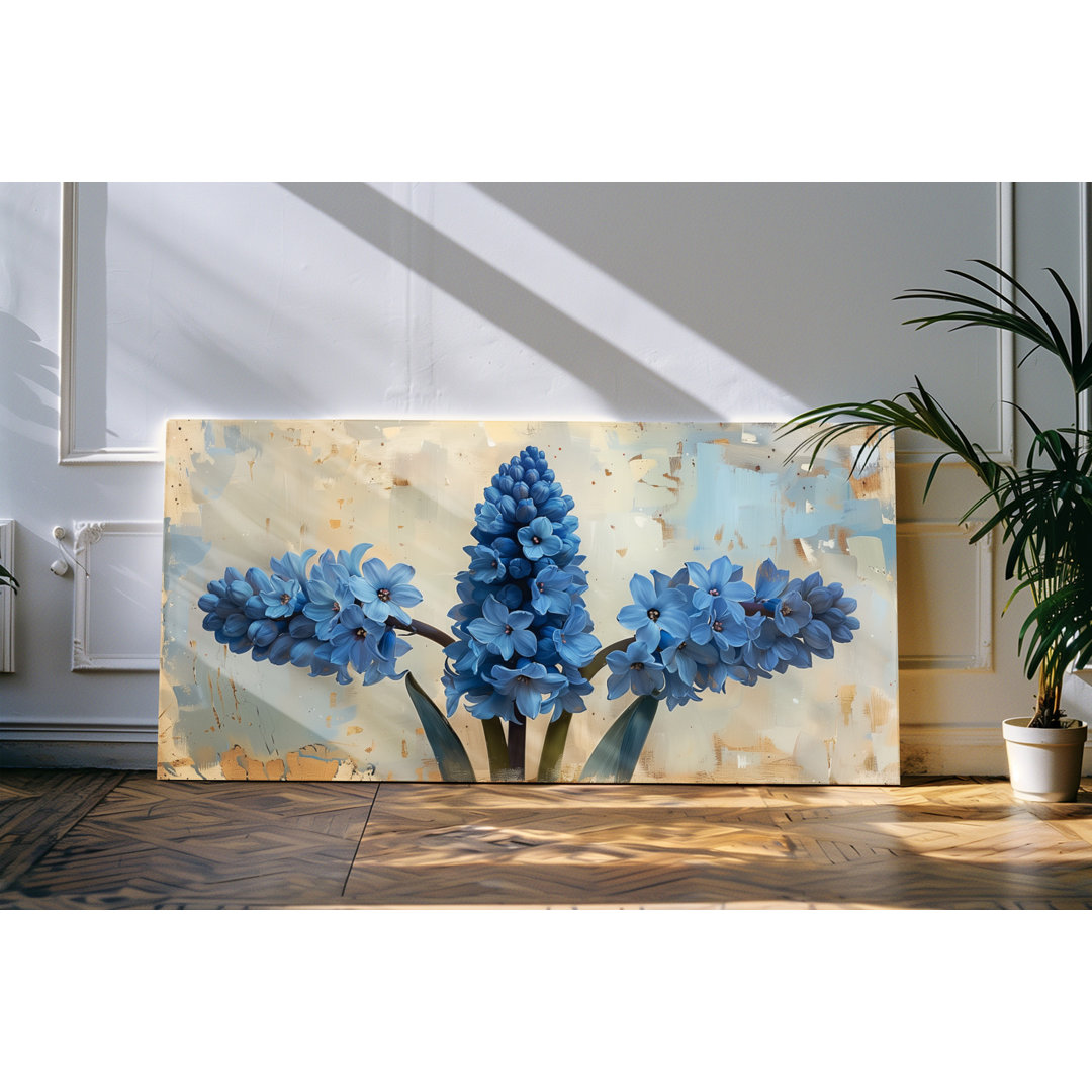 Wandbild 120x60cm Blaue Blüten Blumen Pastelltöne abstrakter Hintergrund