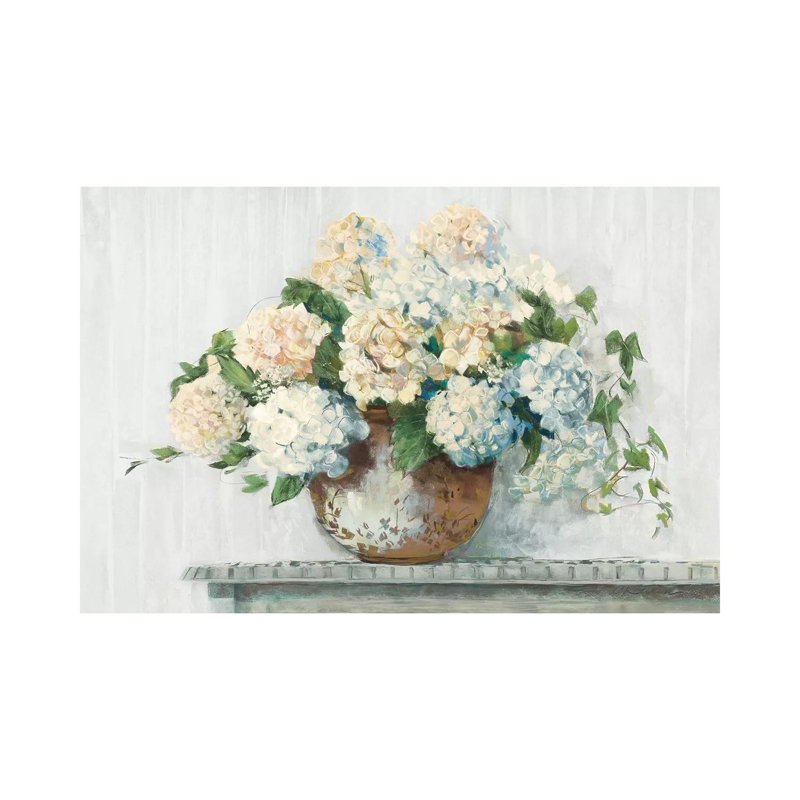 «White Hydrangea Cottage» par Carol Rowan - peinture sur toile tendue, H 8 po x l 12 po x P 0,75 po