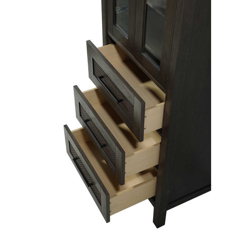24 Inch Bath Storage Glass Cabinet in Chocolate Oak, 72" H x 24" W x 72" D, Chocolate Oak