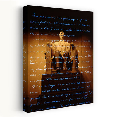 1860s ABRAHAM LINCOLN STATUE WITH GETTYSBURG ADDRESS OVERLAY 1 Piece Wrapped Canvas Wall Art