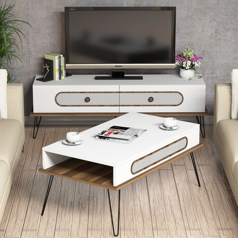 Chandra Unfinished Entertainment Centre for TVs up to 65", White/Walnut
