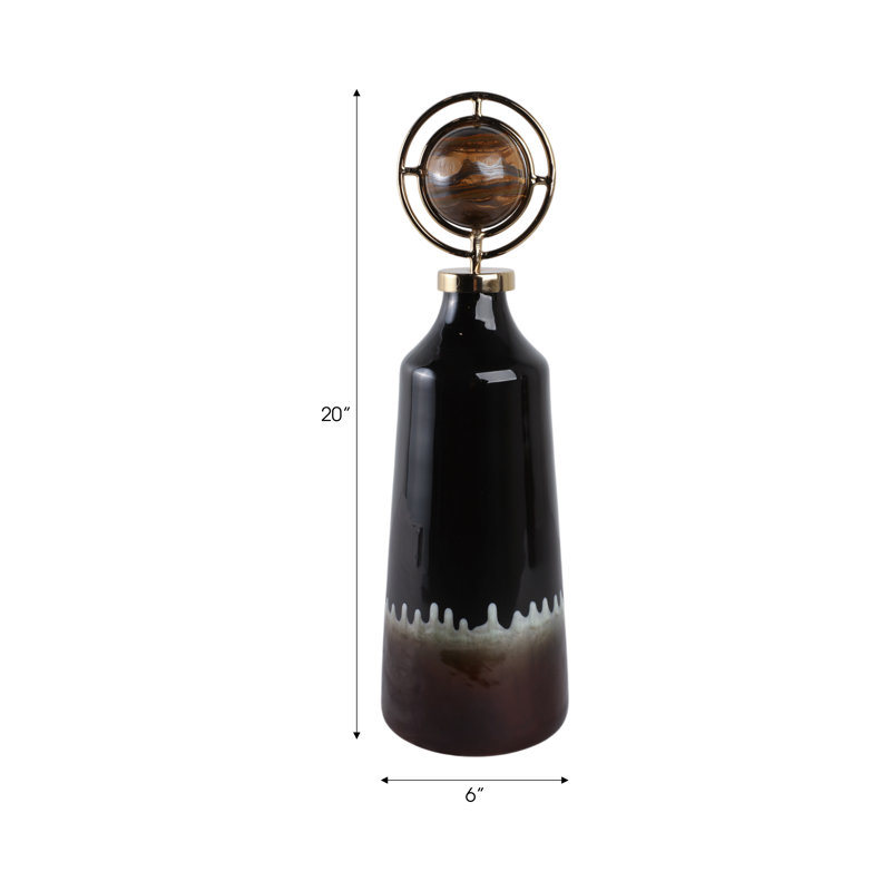 Sagebrook Home 20" Oscar Small Tiger's Eye Stone And Metal Bottle, 20" H x 6" W x 6" D