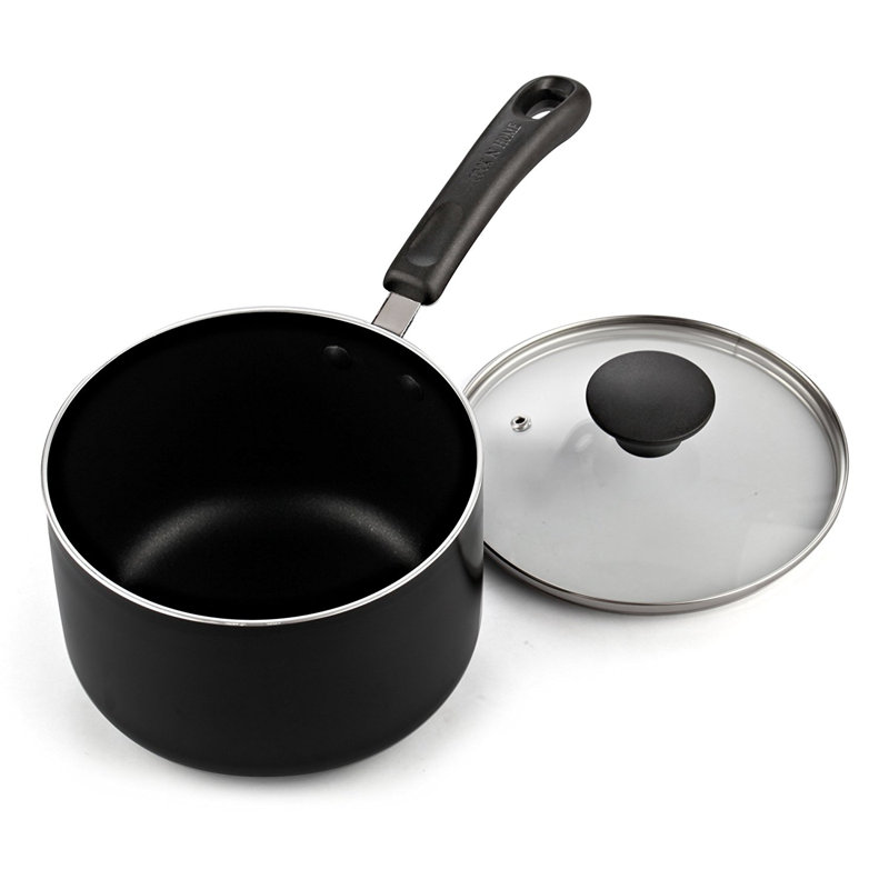 3 Quart Black Aluminum Non-stick Saucier with Glass Lid