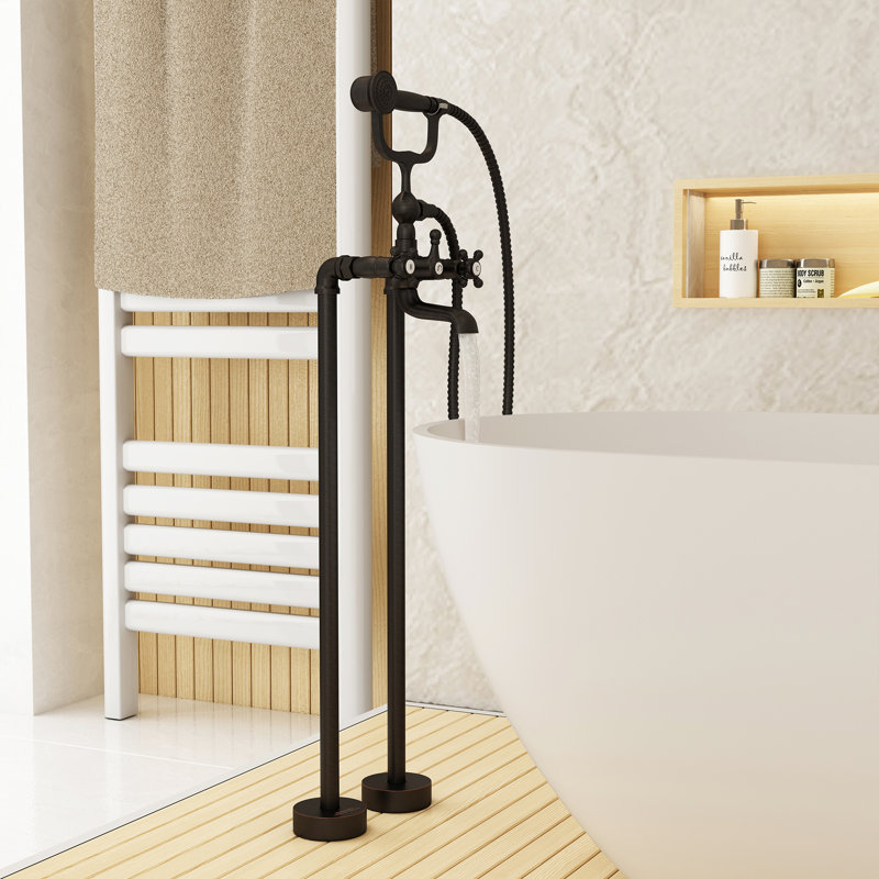 Robinet de baignoire sur pieds à 3 poignées Calliope, Bronze huilé