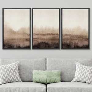 Framed Canvas Print Wall Art Set Pastel Watercolor Brown Landscape Nature Wilderness Illustrations Modern Art Decorative Nordic Abstract For Living Room, Bedroom, Office Framed On Canvas 3 Pieces Print