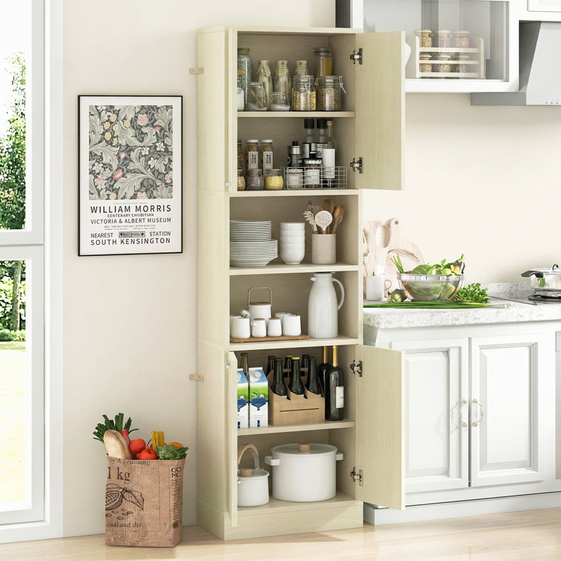 Armoire de cuisine, armoire autoportante de 75 po de hauteur avec portes et tablettes chêne clair