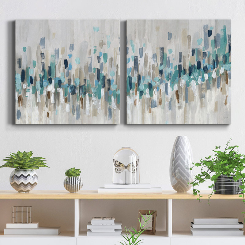 Staccato Blue I - ensemble de 2 reproductions sur toiles tendues, H 24 po x l 48 po x P 1 po