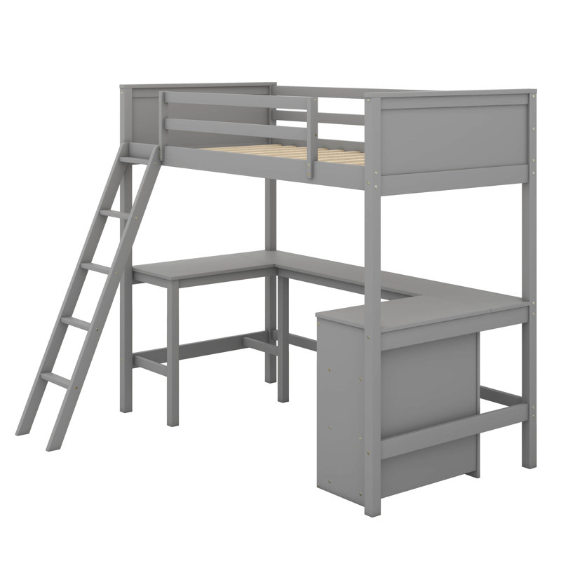 Lit mezzanine simple avec tablettes intégrées et zone d'étude, y compris poste de travail, Gris