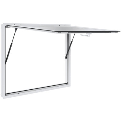 Fenêtre de concession pour camion de nourriture, fenêtre de service de camion de nourriture en alliage d'aluminium de 48 po x 36 po, fenêtre de service jusqu'à 85 degrés avec porte d'auvent et crochet pour les camions de nourriture