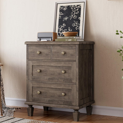 Commode à 4 tiroirs rétro pour chambre à coucher, commode en bois avec pieds fuselés, commodes et commodes