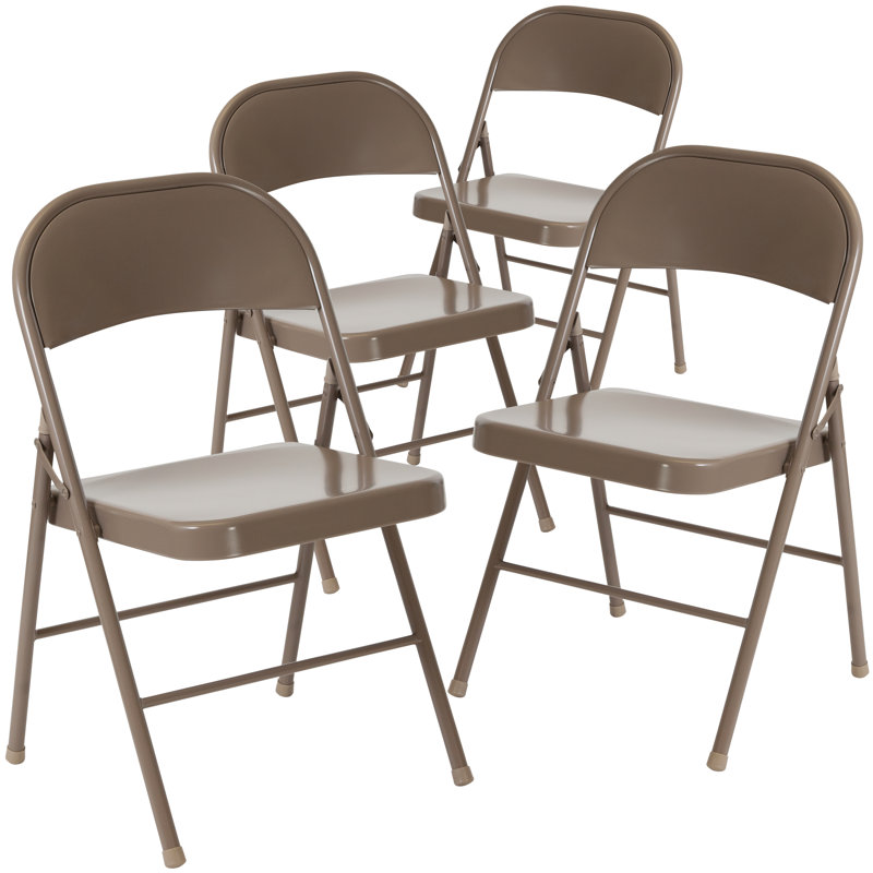 Double Braced Metal Folding Chair, Beige