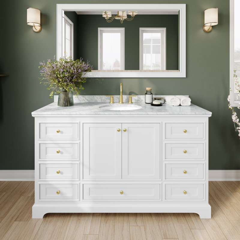 Ensemble de meuble-lavabo simple 60 "avec miroir Deborah, Blanc, Or