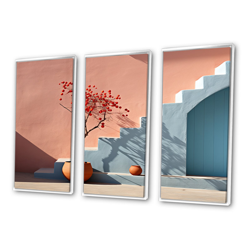 Bleu et pêche, minimalisme, formes, harmonie, ensemble d'art mural sur toile, minimalisme, H 28 po x l 36 po x P 1 po