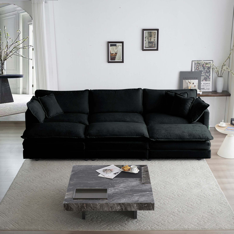 Canapé modulaire confortable à assise profonde et réversible modulaire à 6 places avec 3 repose-pieds, 3 coussins décoratifs et 2 coussins d'accoudoirs