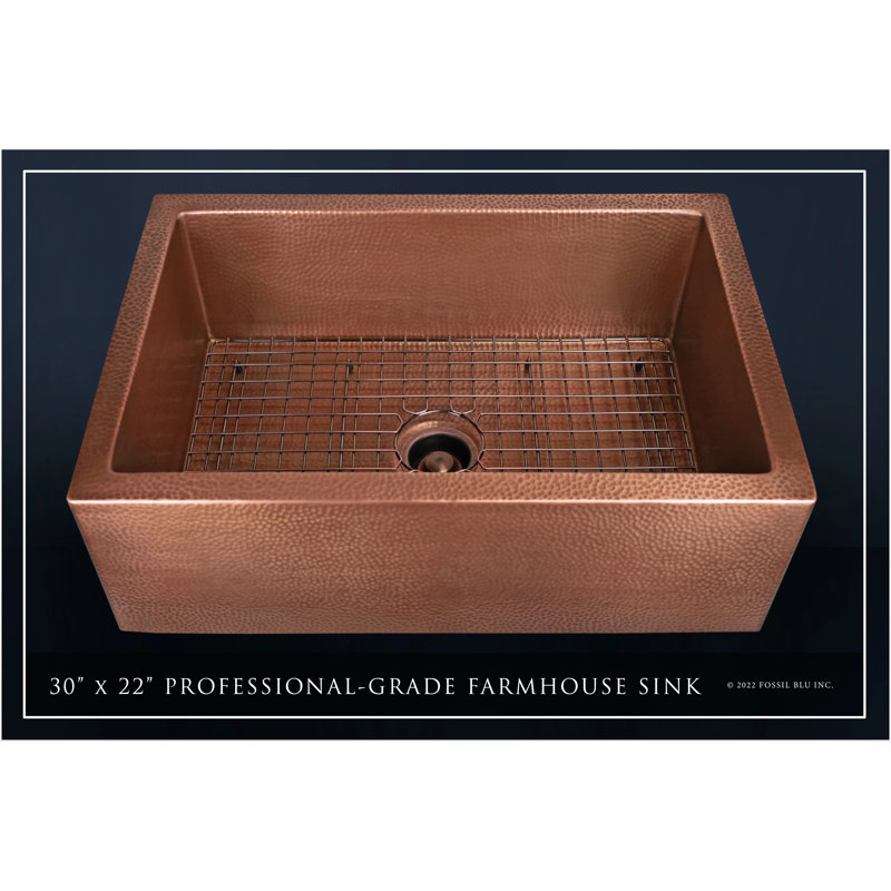 Luxury Heavy 12-Gauge Copper Farmhouse Sink, Includes Accessories, Flat Front