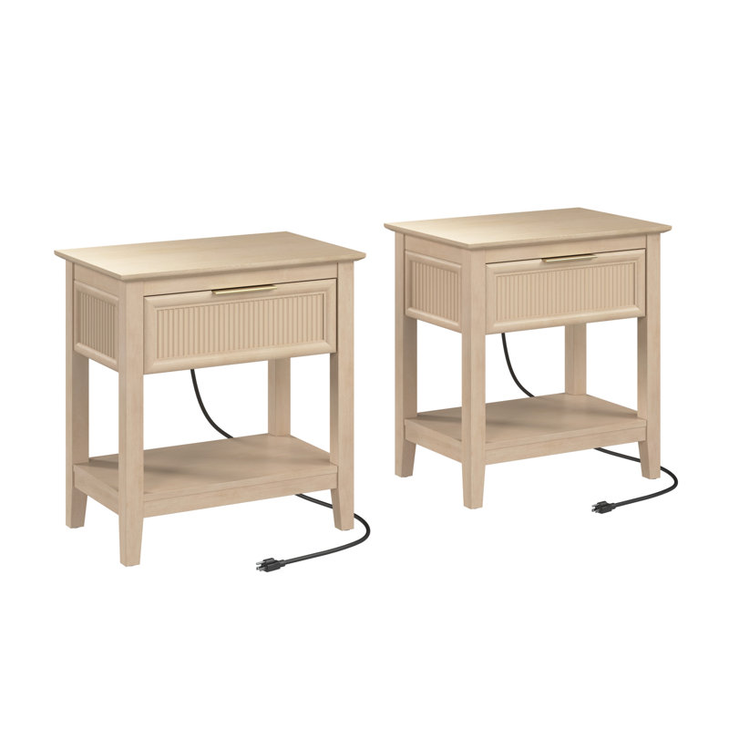 23.3" W 1-Drawer Fluted End Table, Natural Birch