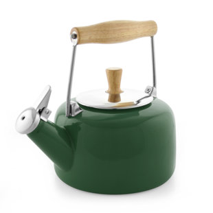 OXO Good Grips Uplift Tea Kettle, Green Ename & Stainless Steel, Whistles,  2 qt.