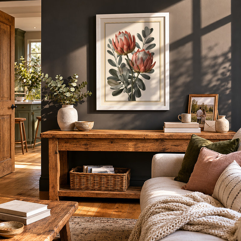 Protea Studies Botanical - Framed Print, A4 - 29.7 x 21.0 cm, White