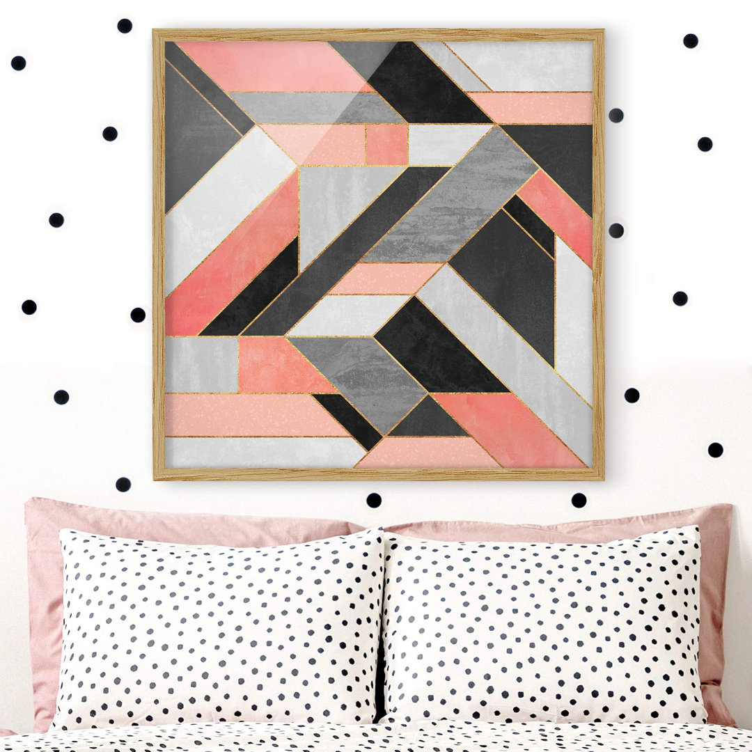 Gerahmtes Poster Geometry in Rosa/Gold