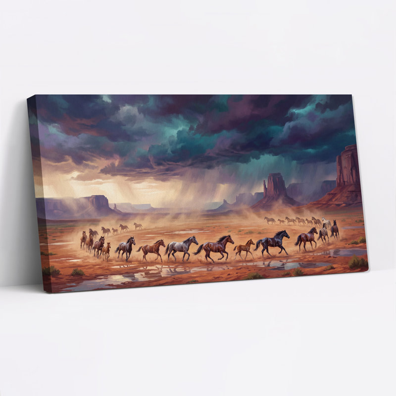 Art sauvage sur toile, "Wild Horses galoper in Red Rock Desert", L 40 po x H 20 po