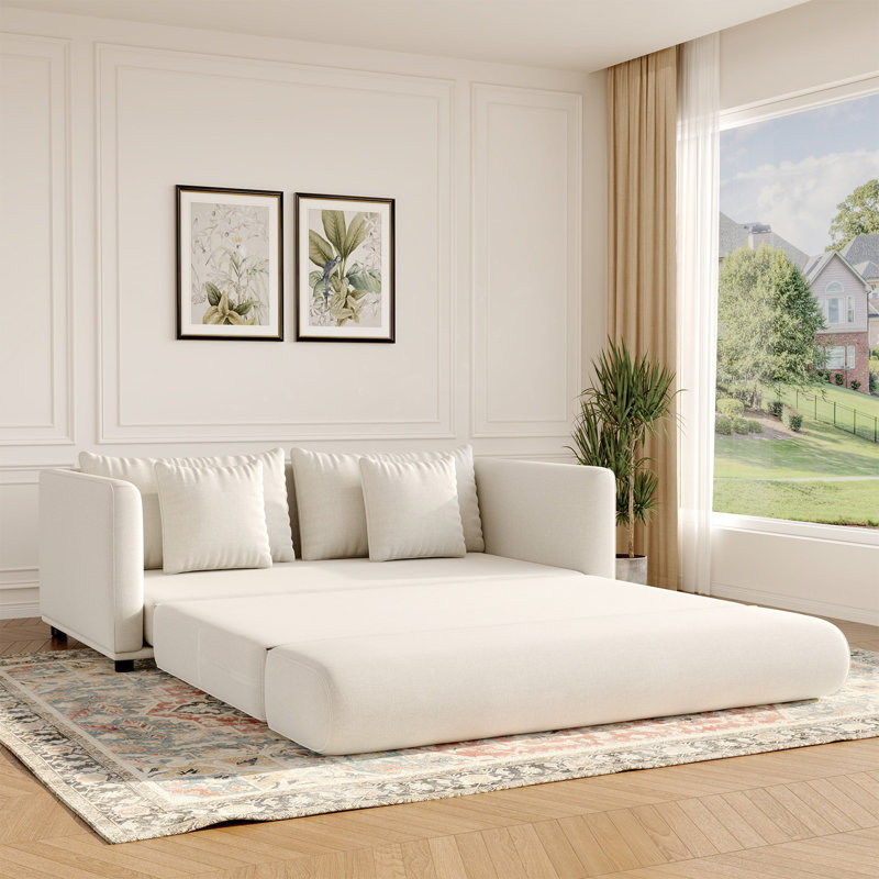 Canapé-lit rembourré moderne, canapé-lit 3 places avec coussins moelleux, design discret pour salon ou chambre d'amis, Beige