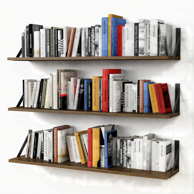 Floating Shelves Set Of 3, Heavy Duty Wall Mounted Shelving For Storage And Organization, Rustic Modern Design For Living Room, Bedroom, Library, And Closet