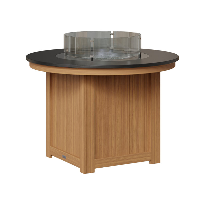 Foyer de table rond Berlin Donoma, H 37 po x l 44 po x P 44 po, Plateau martelé noir avec base en teck naturel