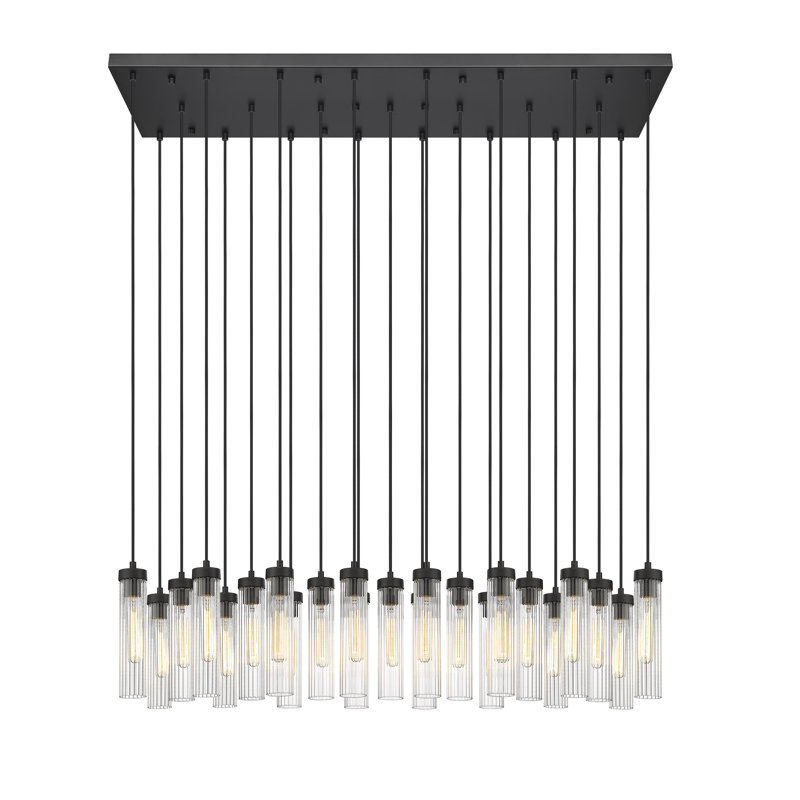 Matte Black 54" Linear Chandelier with Fluted Glass Shades