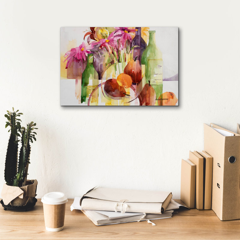 Art mural sur toile, "Cosmos, Bottles and Pears" par Annelein Beukenkamp, H 12 po x l 18 po x P 0,75 po