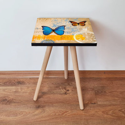 Table d'appoint moderne avec pieds en bois de hêtre, 13,8 x 16,5 x 13,8 pouces | 100% panneau de fibres à densité moyenne, épaisseur: 0,7 pouce | Design élégant et fonctionnel pour le salon ou la chambre à coucher, parfait pour un décor de fantaisie
