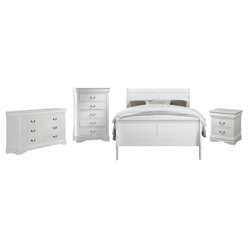 Ensemble de chambre à coucher Engstrom, Blanc, Grand, 2 pièces : 1 table de chevet, 1 lit