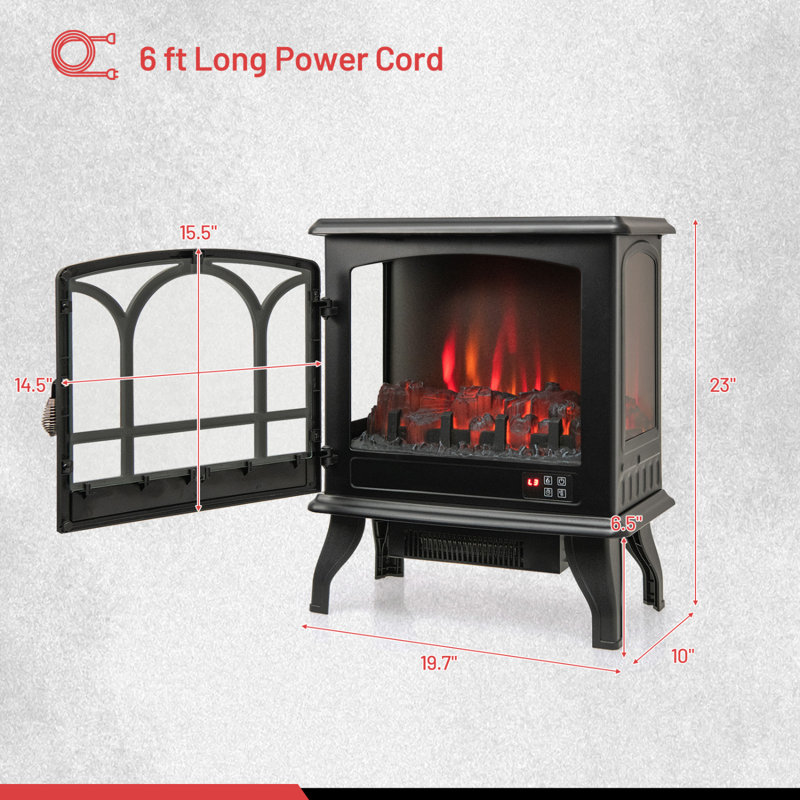 1400W Electric Stove Heater, Black Indoor Fireplace with 3-Level Flame Effect, 3-Sided View and Remote Control