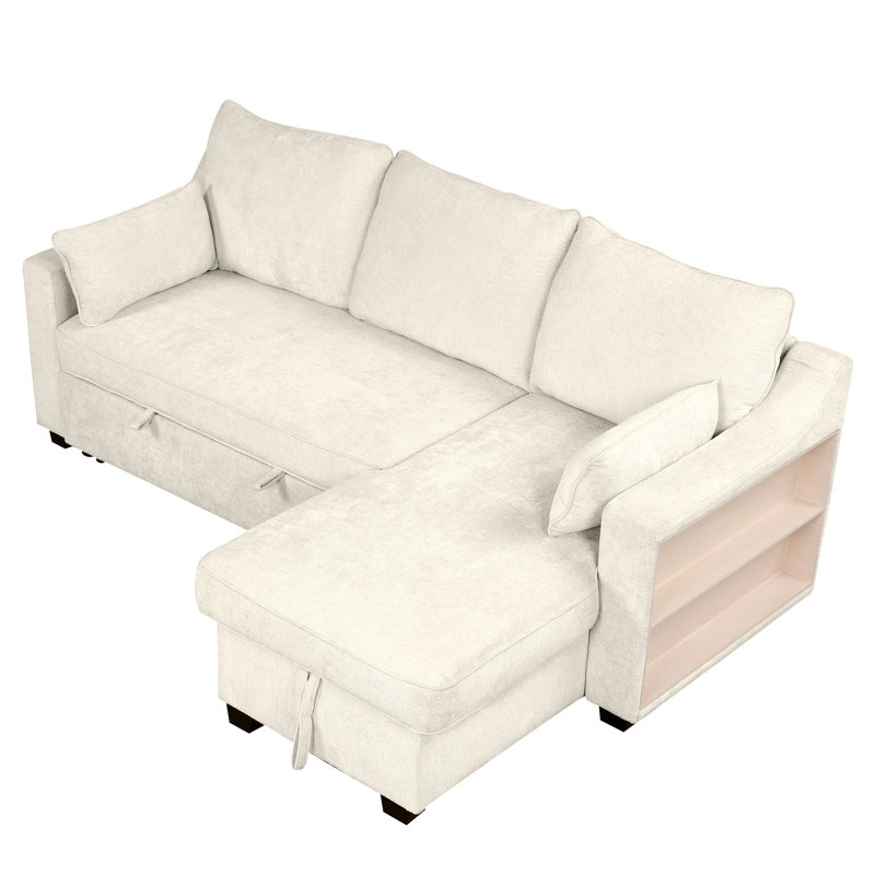 Canapé-lit escamotable en L, Chenille beige, Face à la droite