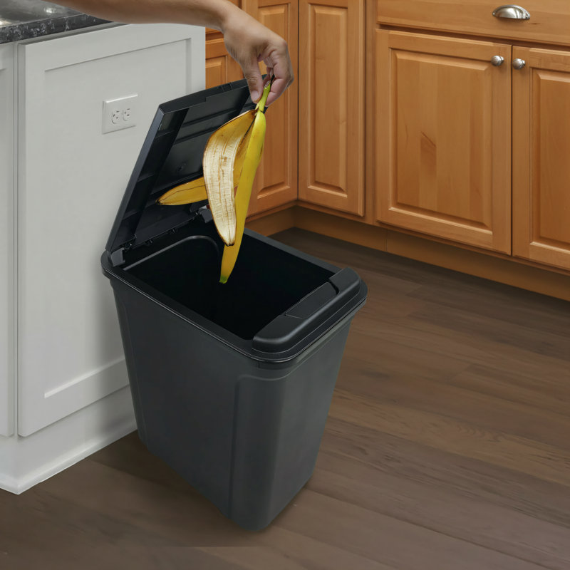 Poubelle de cuisine noire de 7,6 gallons avec couvercle à bouton-poussoir et poubelle de grande capacité