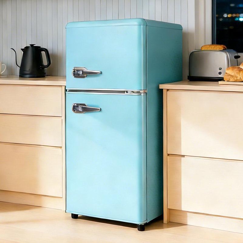 3.5 Cu.ft Mini Fridge Double Door Small Refrigerator With Freezer, 7 Level Adjustable Thermostat & Removable Shelves