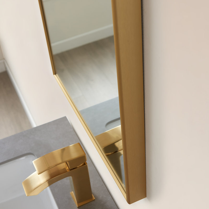 Wallace Metal Flat Wall Mirror, 32" x 17.7", Brushed Gold