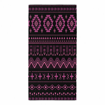 1Pcs Bohemian Beach Towel, Featuring Geometric Aztec Tribal Patterns in Pink and Black. Large Microfiber Quick Dry, Perfect for, Pool, Travel, Camping, Yoga, Bath, Unisex.