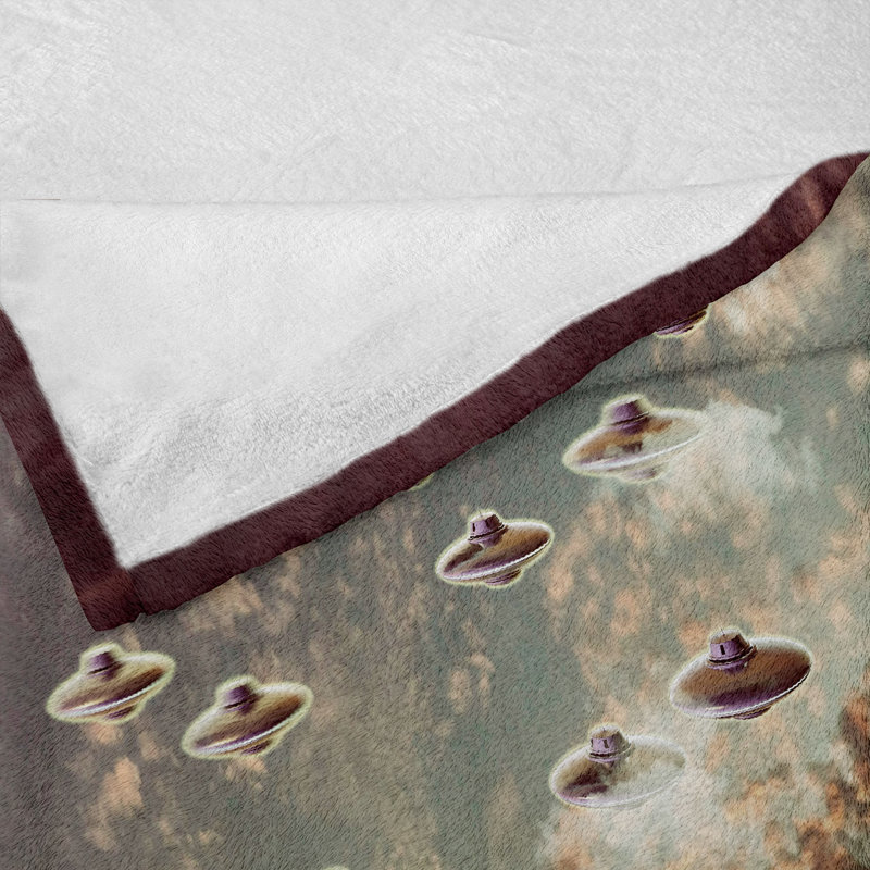 Ambesonne Outer Space Fleece Throw Blanket UFOs in Cloudy Sky Multicolor, 50" W x 70" L