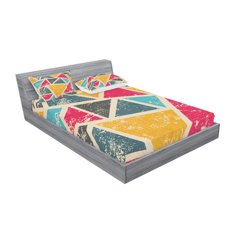 Ensemble de draps géométriques Funk, Ensemble de drap pour grand lit avec drap-housse