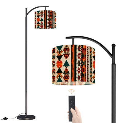 Arc Floor Lamp with Adjustable Lampshade Native american Southwest Aztec Navajo design indian ornament Standing Lamp 3 Color Temperatures Dimmable Tall Pole Lamp with Foot Switch for Bedroom