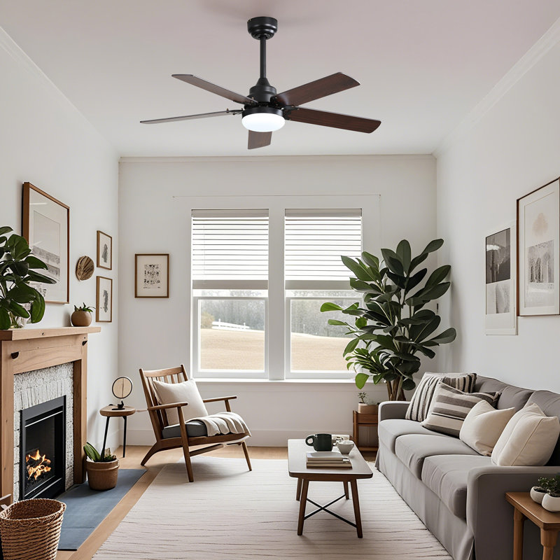 Felicitas 42'' Ceiling Fan with LED Lights, Matte Black, Dark Wood/Rough Pine