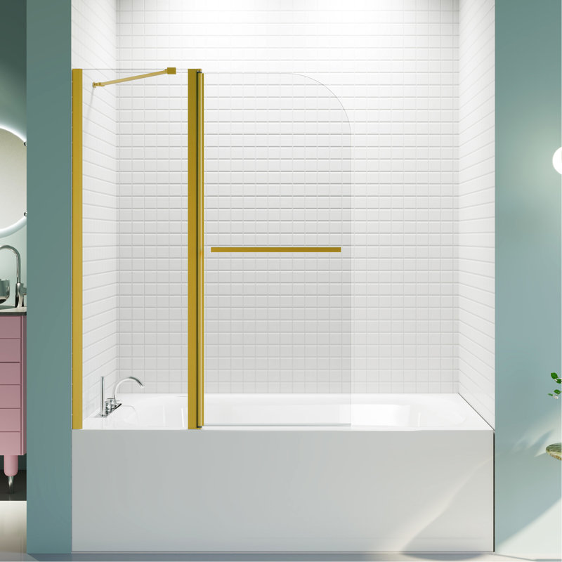 Bathtub Door - 6Mm Tempered Glass Brushed Gold 43 In. W X 58 H Practical Installation Shower 43X58 Inches Folding User-