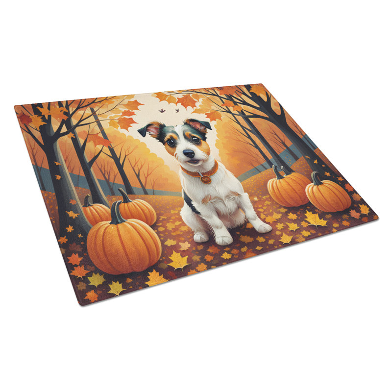 Jack Russell Terrier Fall Glass Cutting Board Large