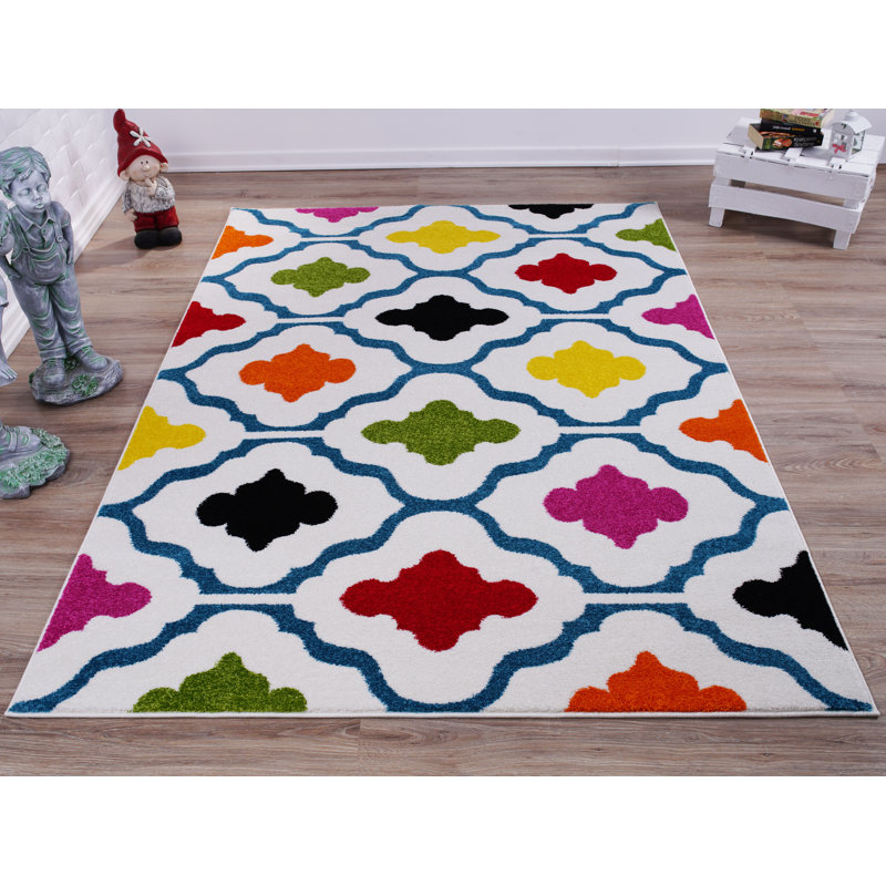 Tapis crème / bleu Fritts, Rectangle 5 pi 3 po x 7 pi 7 po