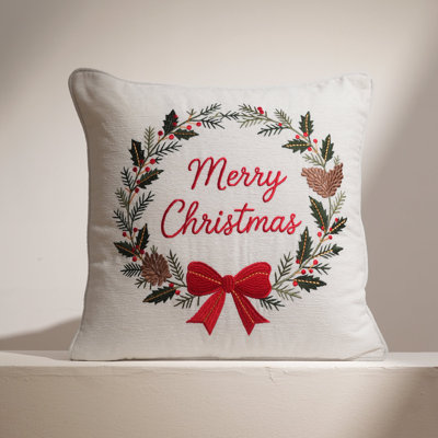 Coussin décoratif brodé « Couronne de Noël », 45 x 45 cm, garnissage en polyester.