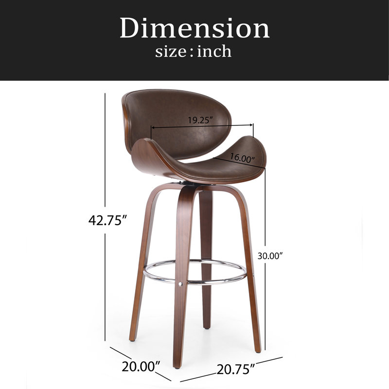 Tabouret de bar pivotant Mid-Century, Brun