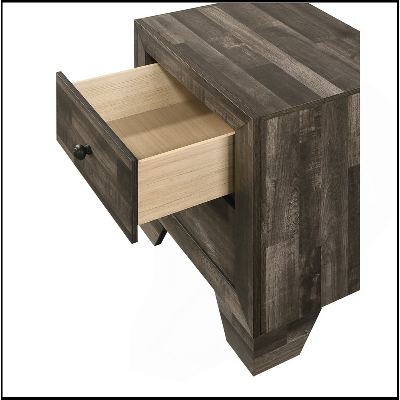1Pc Rustic Two Drawers Storage Nightstand Wooden Bedroom Furniture, Rustic Brown