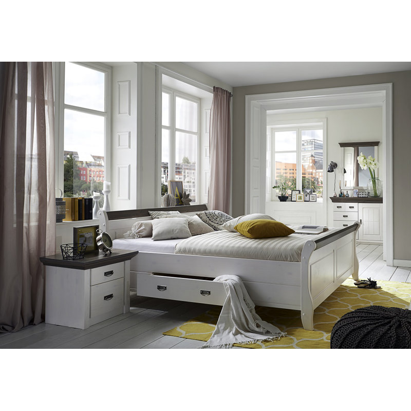 Eva 53 cm W Bedside Table, White/Grey