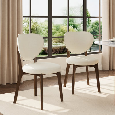 Upholstered Faux Leather Dining Chairs With Curved Back, Angled Walnut Oak Legs, Modern Armless Side Chairs For Kitchen & Dining Room  (Set of 2)