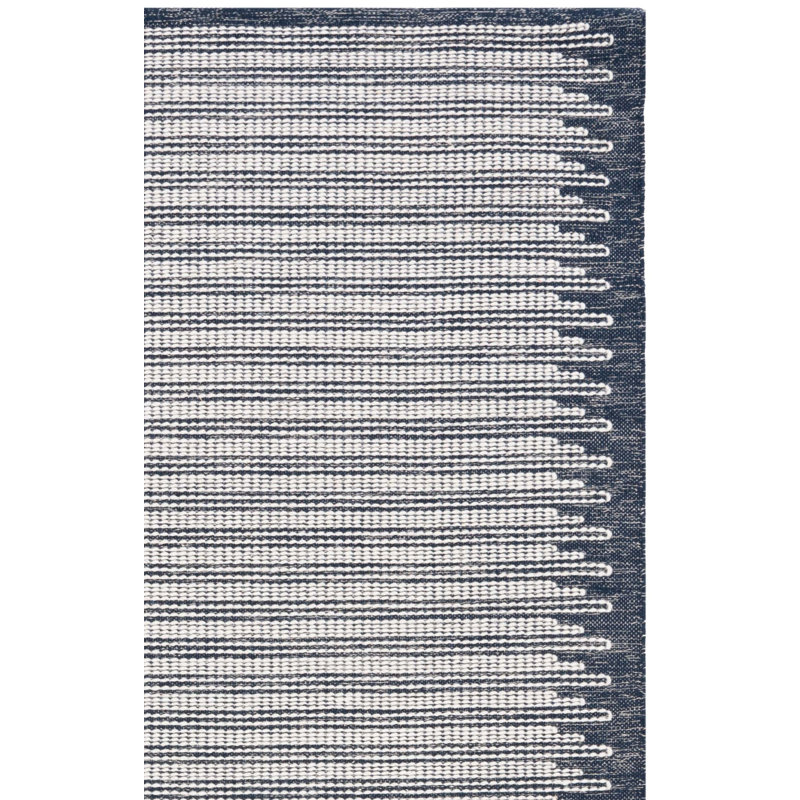 Coghill Ebony Flatweave Wool Cotton Striped Rug in Navy/Ivory, Rectangle 4' x 6'